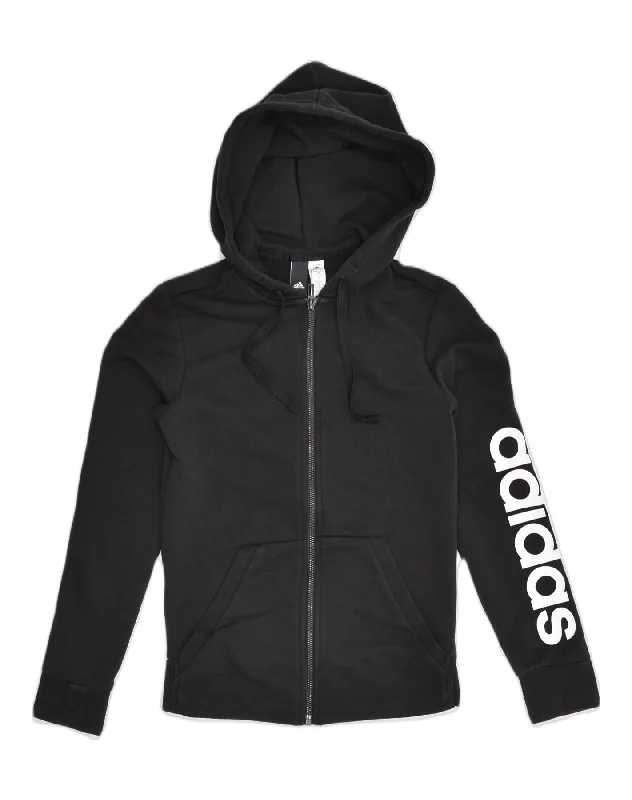 Anniversary Sale ADIDAS Womens Graphic Zip Hoodie Sweater UK 4-6 XS Black Cotton