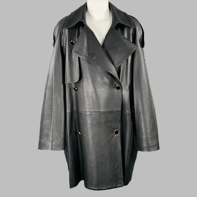 KHAITE Size S The Eden Black Leather Calfskin Trench Coat