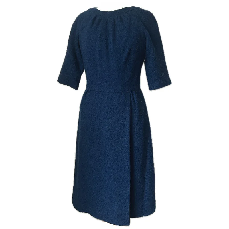 Online Only Navy blue bouclé wool 1960s day dress