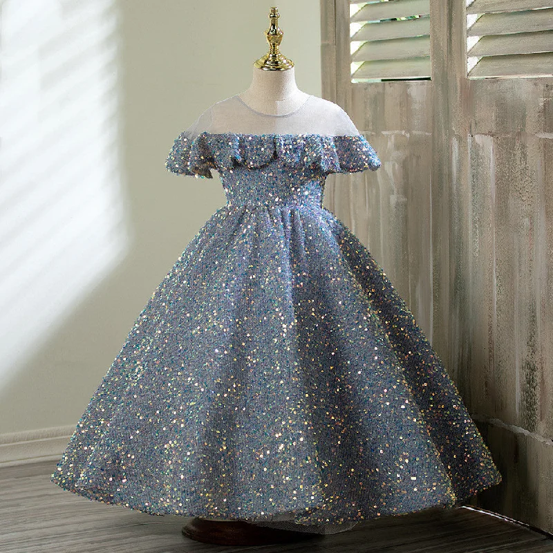Bargain Prices Toddler Girl Summer Sequins Grey Girl Dress Birthday Party Dress Communion Dress