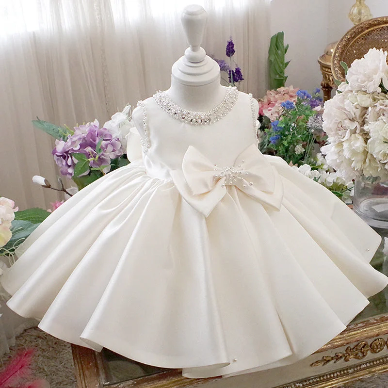Deal of the Day Flower Girl Dresses Baby Girl White Textured Beaded Round Neck Sleeveless Puffy Princess Dress Deal of the Day Flower Girl Dresses Baby Girl White Textured Beaded Round Neck Sleeveless Puffy Princess Dress