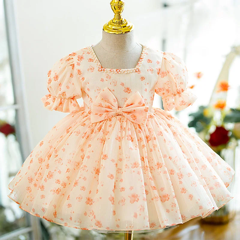 New Markdowns Baby Girl Dress Toddler Prom Easter Embroidered Puff Sleeve Bowknot Princess Dress