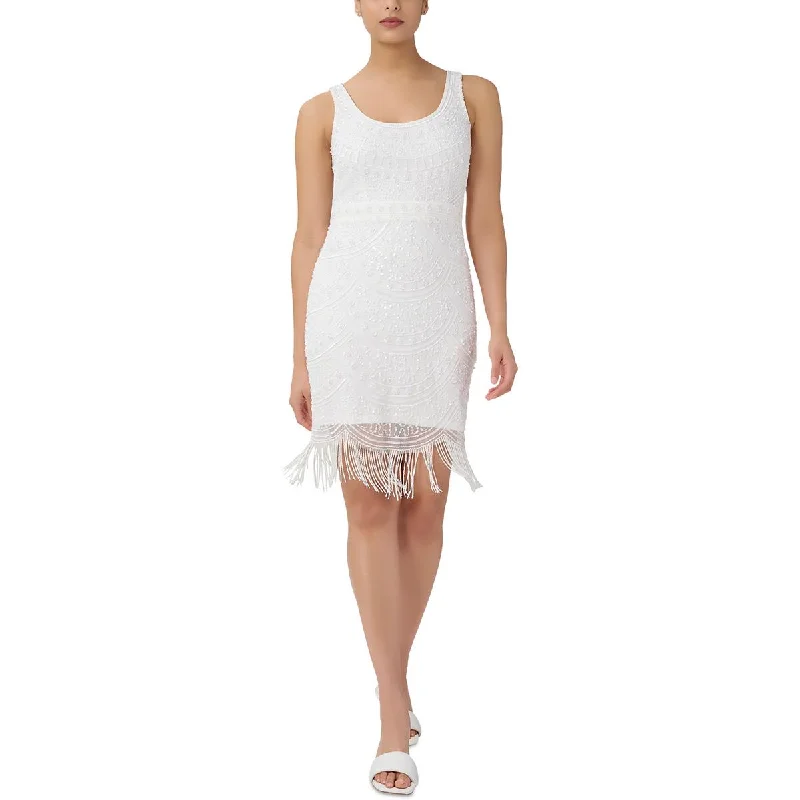 Adrianna Papell Womens Fringe Short Cocktail and Party Dress