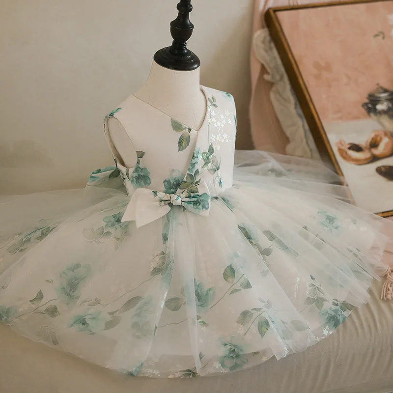 Super Bargain Flower Girl Dress Girl Vintage Summer Sleeveless Fluffy Flower Party Princess Dress