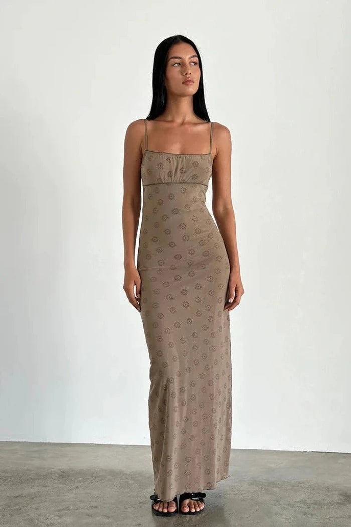 Price Cut Motel Rocks Darsih Maxi Dress In Daisy Flock Light Brown