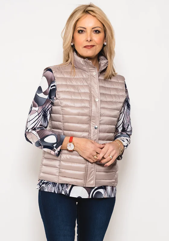 Special Discount Leon Collection Ribbon Trim Quilted Gilet, Taupe