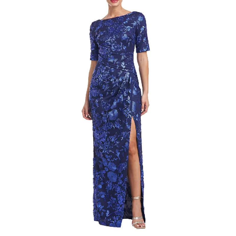 JS Collections Womens Sequin Embroidered Evening Dress