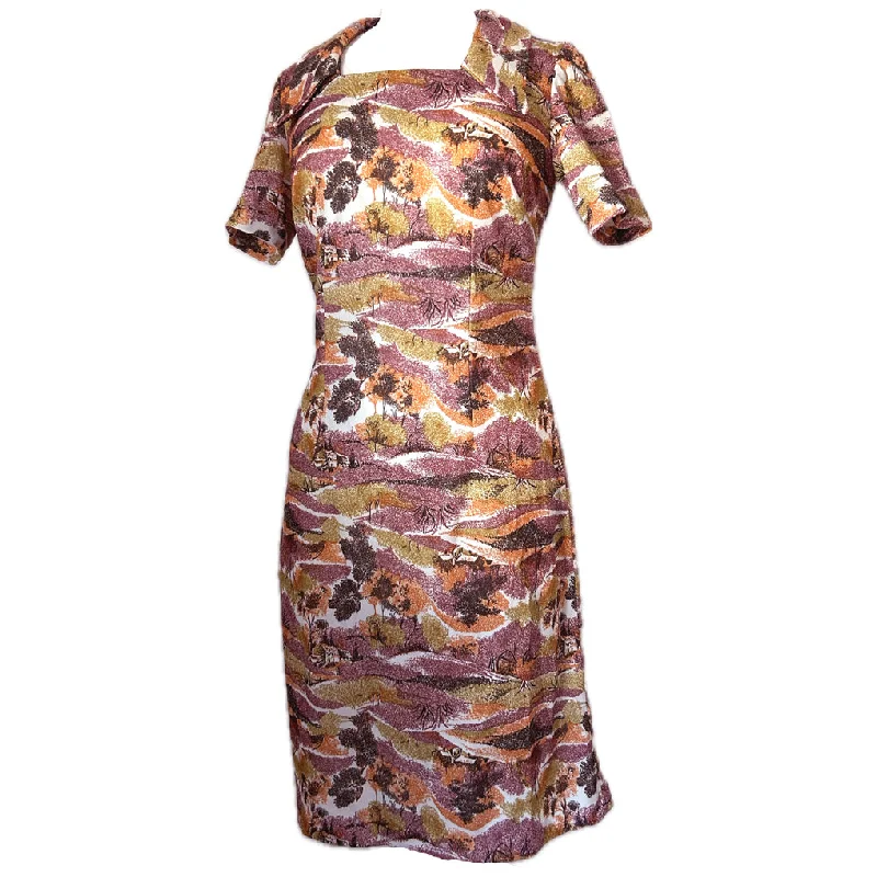 YEAR-End Clearance Autumn trees vintage 1970s square neck day dress