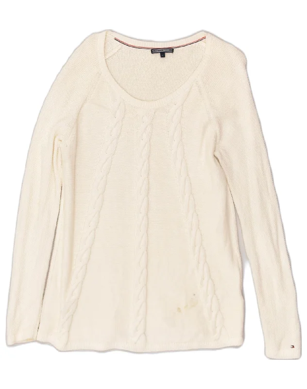 Fantastic Offers TOMMY HILFIGER Womens Boat Neck Jumper Sweater UK 12 Medium Off White