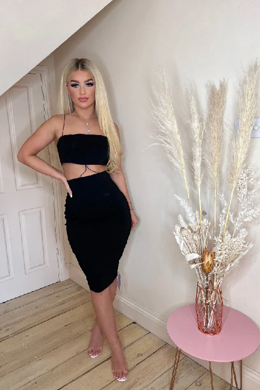 Extra Savings Vesper Bernadette Black Cut-out Midi Dress