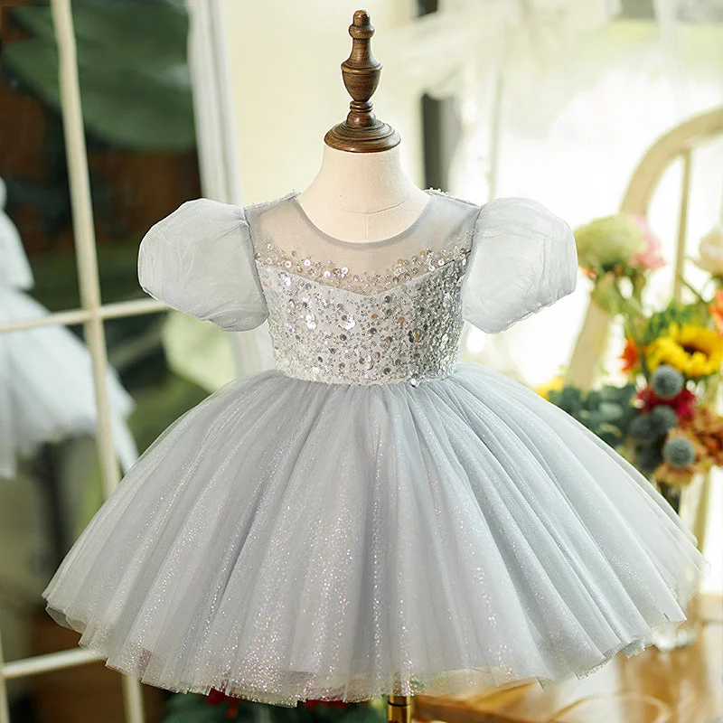 Markdown Madness Baby Girl Dress Toddler Prom Puff Sleeves Summer Gray Sequined Puffy Princess Dress Markdown Madness Baby Girl Dress Toddler Prom Puff Sleeves Summer Gray Sequined Puffy Princess Dress