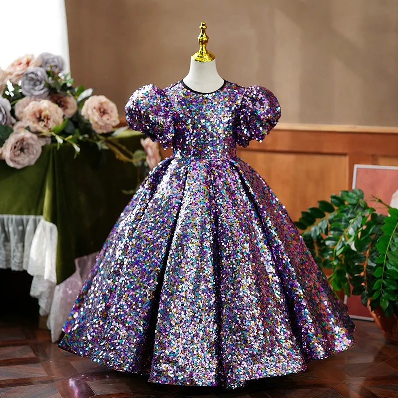 Stock Clearance Flower Girl Dress Children Communion Birthday Party Dress Purple Sequins Pageant Dress Stock Clearance Flower Girl Dress Children Communion Birthday Party Dress Purple Sequins Pageant Dress