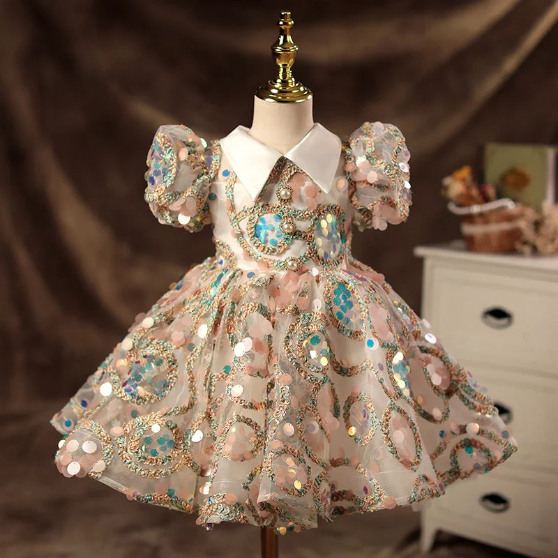 Now or Never Girl Sequins Pearl Princess Party Dress Baby Girl Formal Dresses