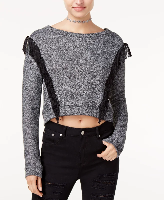Grand Opening Sale The Edit By Seventeen Juniors Fringe Trim Marled Cropped Sweatshirt