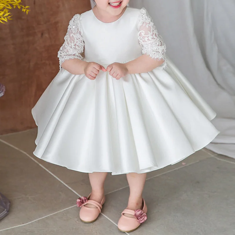 Epic Deals Baby Girl and Toddler White Lace Sleeve Puffed Christening Dress