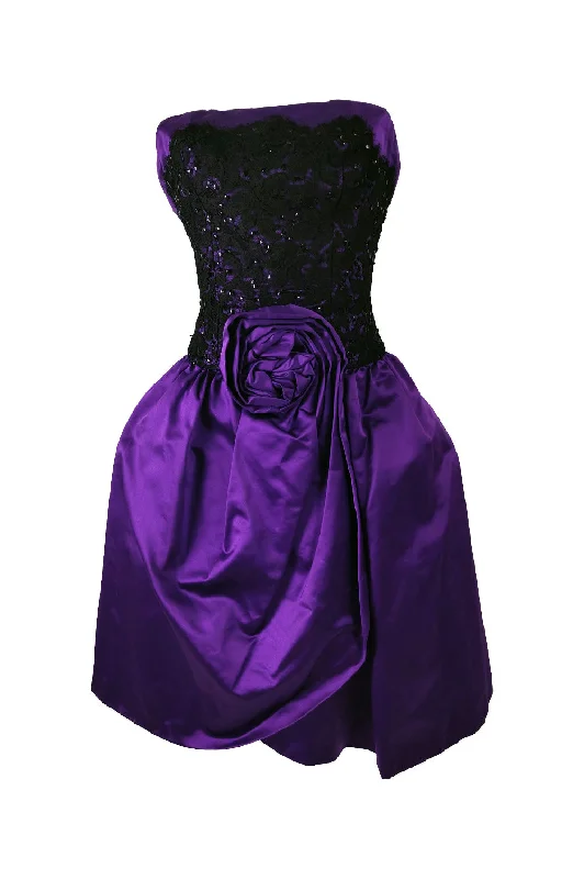 Mega Sale Murray Arbeid Vintage Purple Satin & Black Lace Evening Dress, 1980s