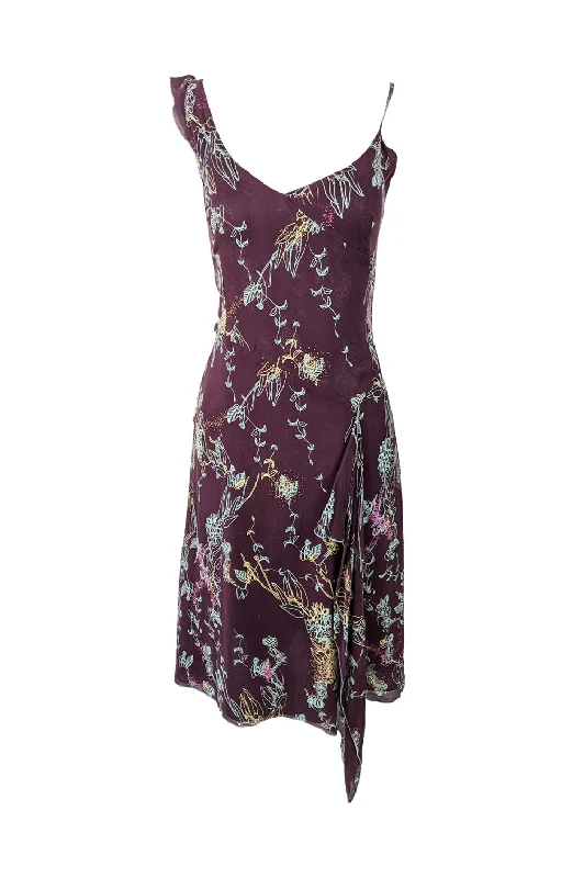 Savings Bonanza Vintage Purple Floral Draped Silk Slip Dress, 1990s