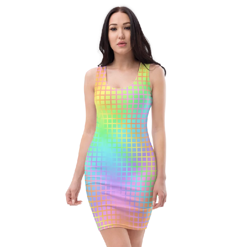 Rainbow Grid Bodycon Dress