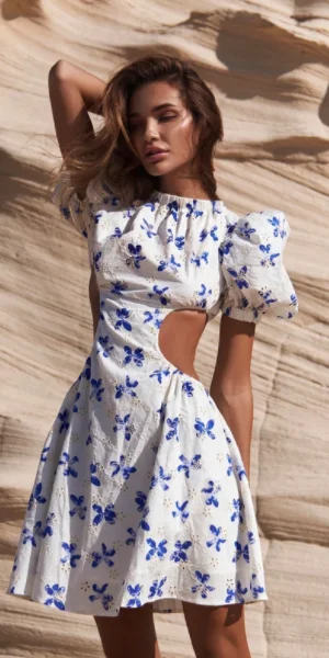 Inventory Reduction Aura Floral Puff Sleeve Dress