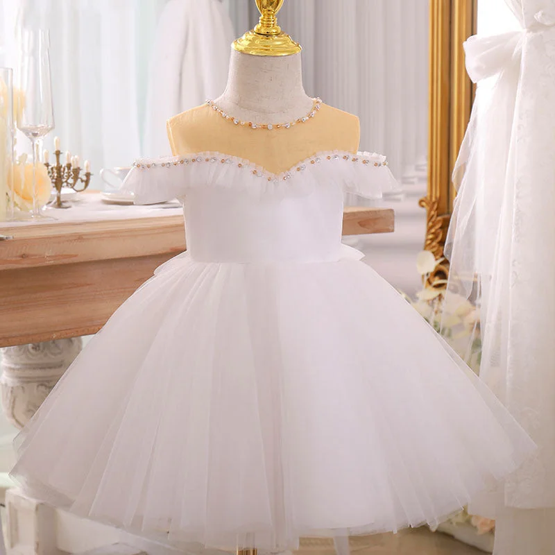 Low Prices Toddler Ball Gowns Flower Girl Birthday Gold White Baptism Communion Princess Pageant Dress