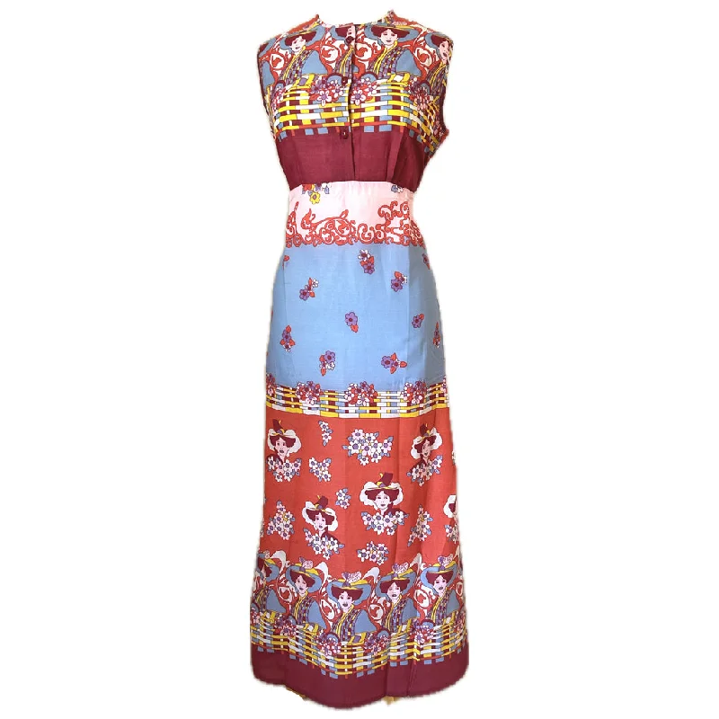 Price Blitz Art nouveau ladies novelty print vintage 1970s deadstock maxi dress