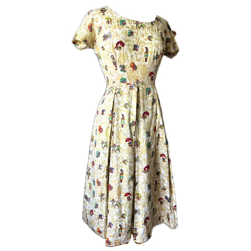 Discount Extravaganza Ancient Greece novelty print vintage 1950s cotton day dress