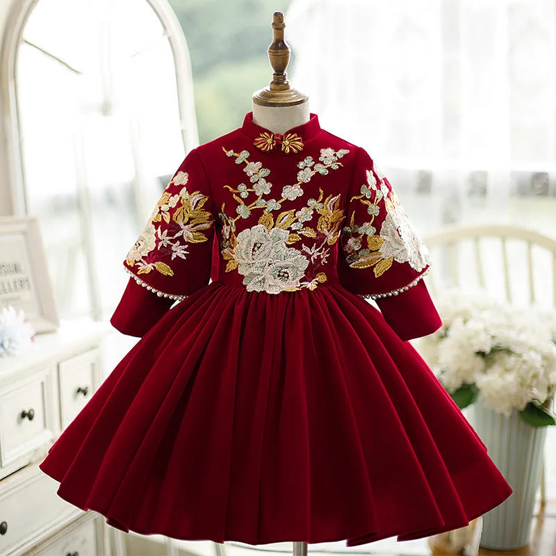 Deal Alert Girl Christmas Dress Flower Girl Dress Toddler Ball Gowns Winter Retro Palace Red Embroidered Princess Dress Deal Alert Girl Christmas Dress Flower Girl Dress Toddler Ball Gowns Winter Retro Palace Red Embroidered Princess Dress