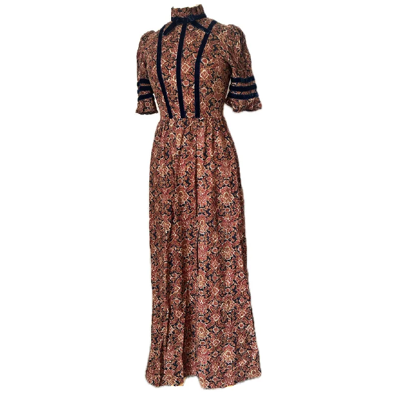 Huge Savings Paisley print cotton brick red and brown Berkertex 1970s prairie maxi dress
