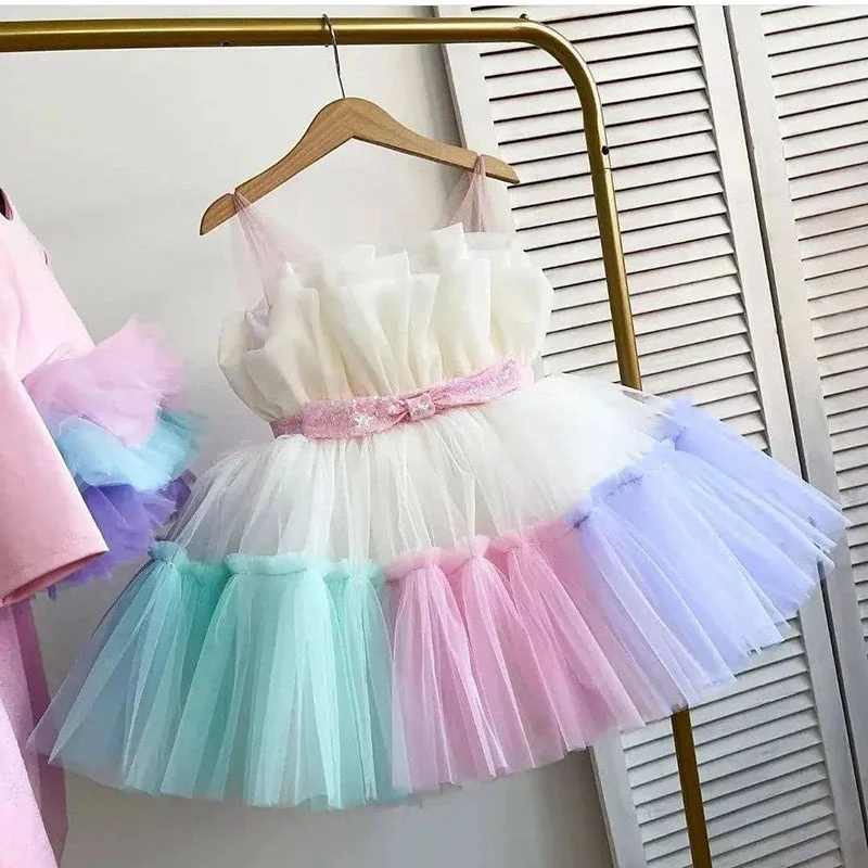 Low Prices Baby Girl Summer Rainbow Cute Elegant Fluffy Birthday Dress