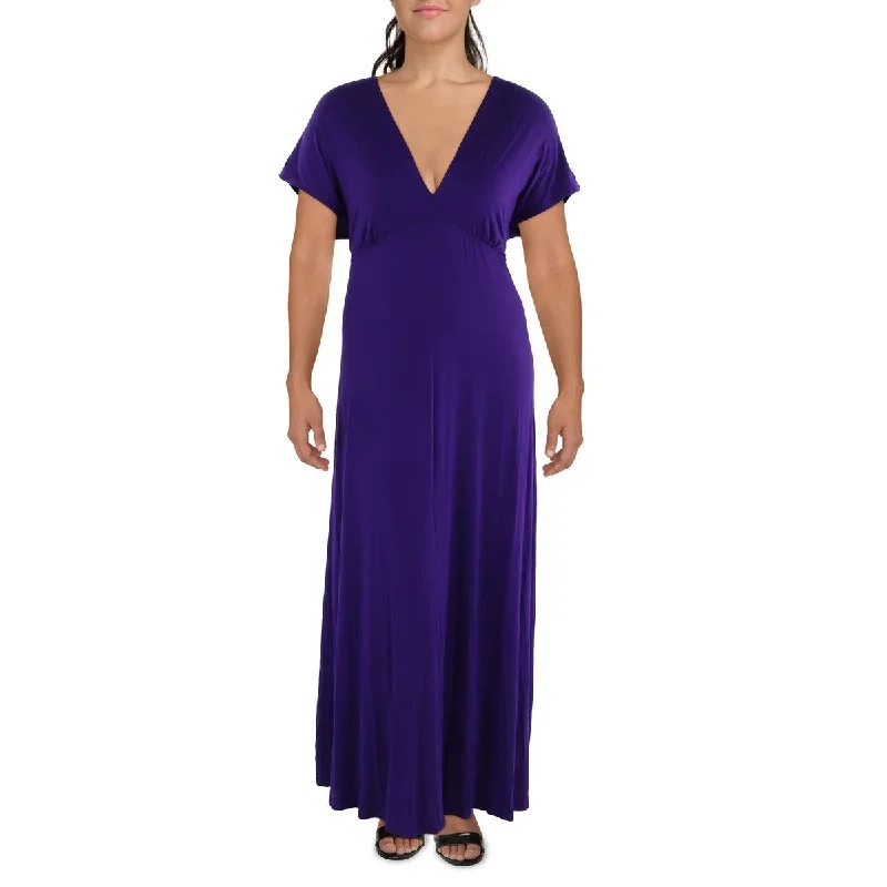 24seven Comfort Apparel Womens Plus Full Length V-Neck Maxi Dress