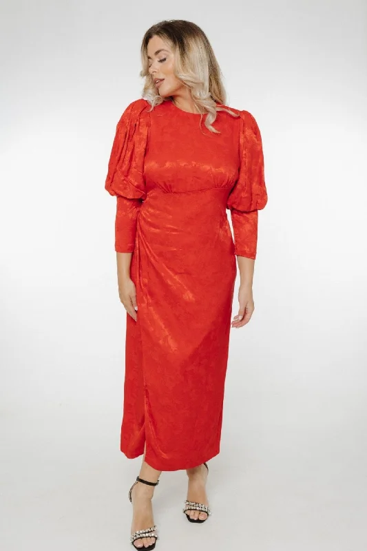 New Arrival Eva Puff Sleeve Dress In Red