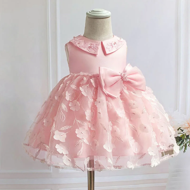 Quick Sale Baby Girl Easter Dress Bow Round Neck Flower Girl Dress Princess Party Dress