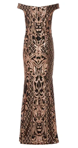 Final Clearance Black Rose Gold Bardot Dress