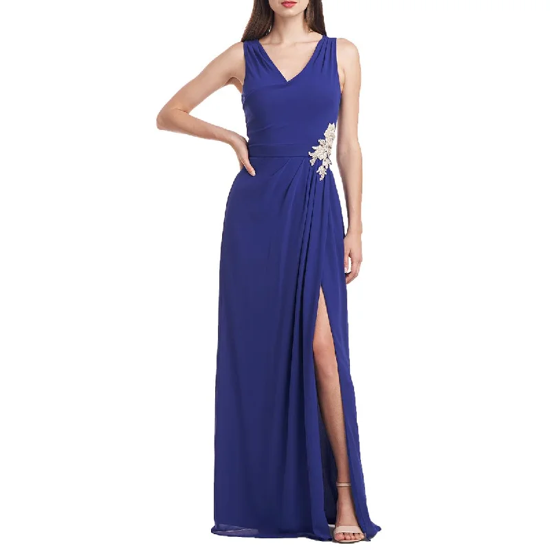 JS Collections Womens Embellished V-Neck Evening Dress