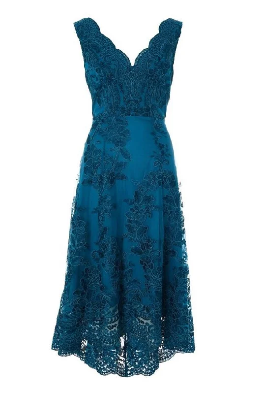 Don’t Miss Out Teal Embroidered Dip Hem Dress