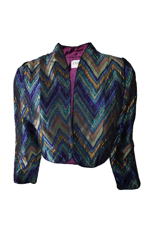 Today’s Deal Vintage Purple, Teal & Gold Metallic Brocade Bolero Jacket, 1980s