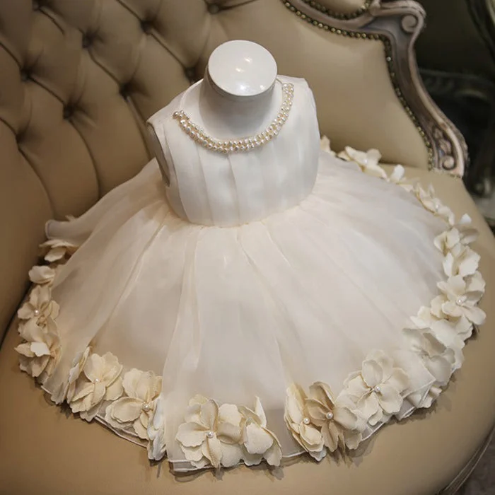 Friends and Family Sale Toddler Baptism Dresses Baby Girl Beaded Round Neck Fluffy Flowers Girl Dress Princess Party Dress