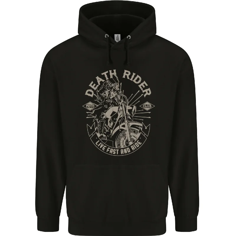 Final Sale Death Rider Moto Club Biker Motorcycle Mens 80% Cotton Hoodie