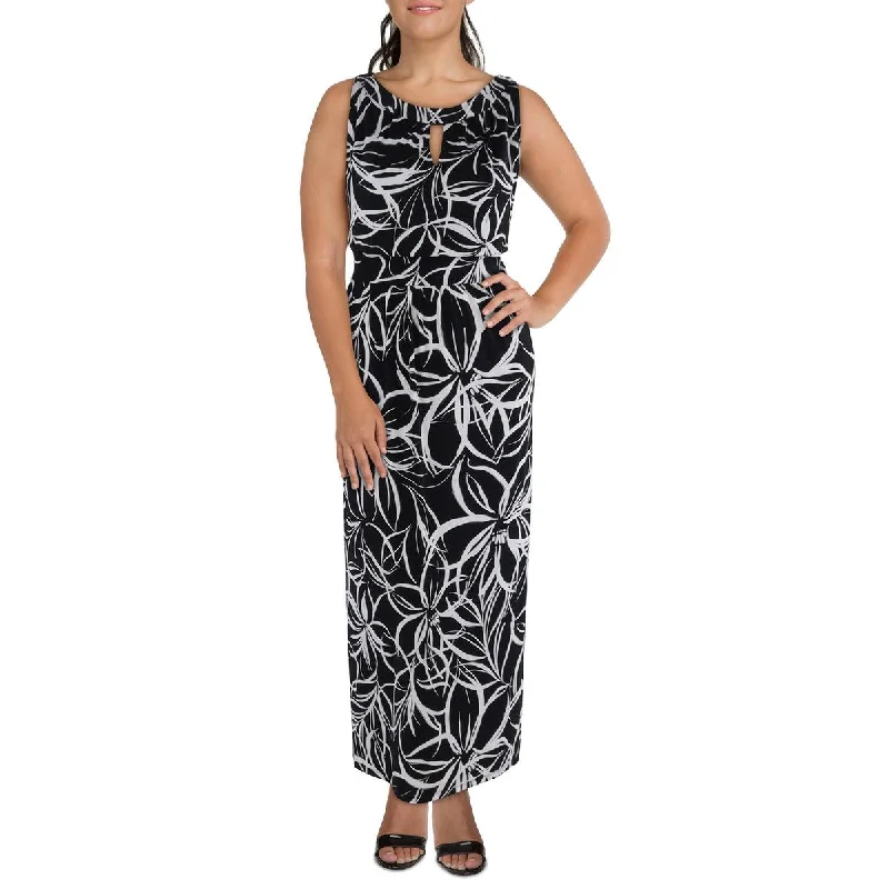 London Times Womens Plus Printed Maxi Halter Dress