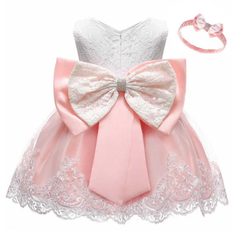 Bonus Savings Baby Girl Birthday Party Dresses Girl Lace Embroidery Bow-knot Dress Toddler Prom Dress