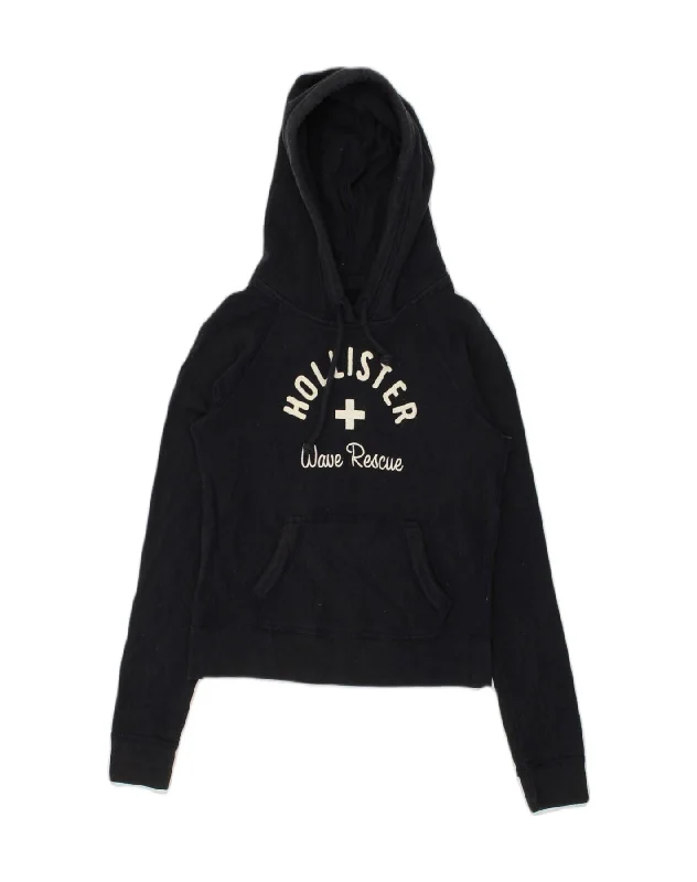 Today's Special HOLLISTER Womens Graphic Hoodie Jumper UK 10 Small Navy Blue Cotton