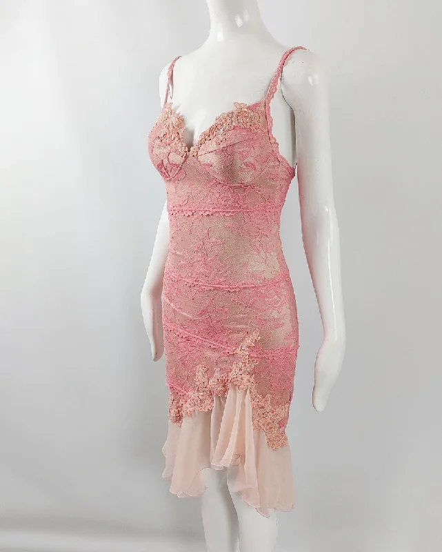 Can't Be Beat Catwalk Collection Pink & Nude Lace Chiffon y2k Party Dress