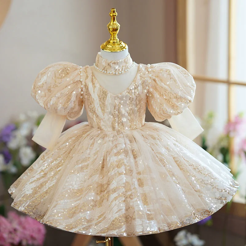 Now or Never Toddler Ball Gowns Girl Communion Sequins Wedding Birthday Party Princess Dress