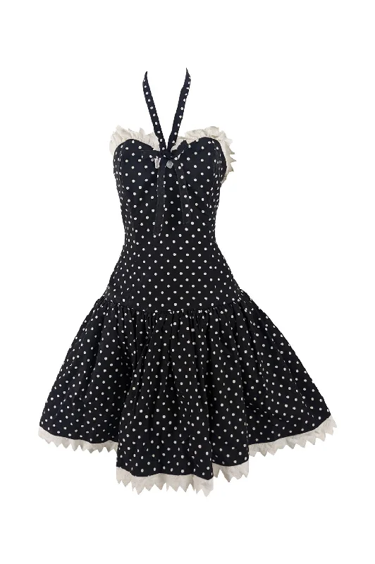 One-DAY Sale Victor Costa Vintage Halterneck Polka Dot Party Dress, 1980s