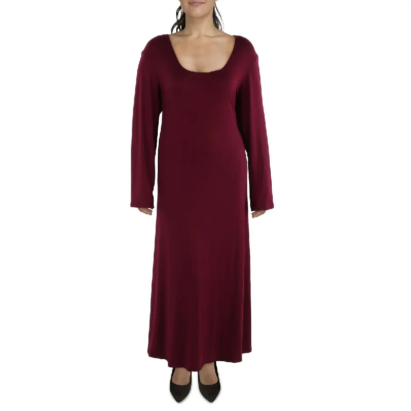 24seven Comfort Apparel Womens Plus Full Length Boat Neckline Maxi Dress