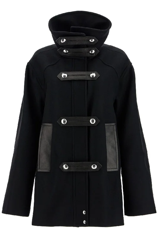 Limited Time Discount Wool And Leather Melbo Coat  - Black