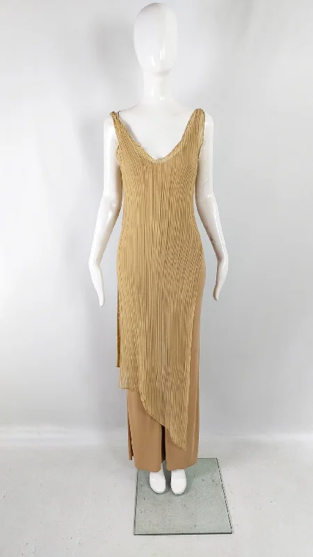 Unmissable Offer Orna Farho Paris Vintage y2k Nude & Chiffon Wide Leg Jumpsuit, 1990s Unmissable Offer Orna Farho Paris Vintage y2k Nude & Chiffon Wide Leg Jumpsuit, 1990s