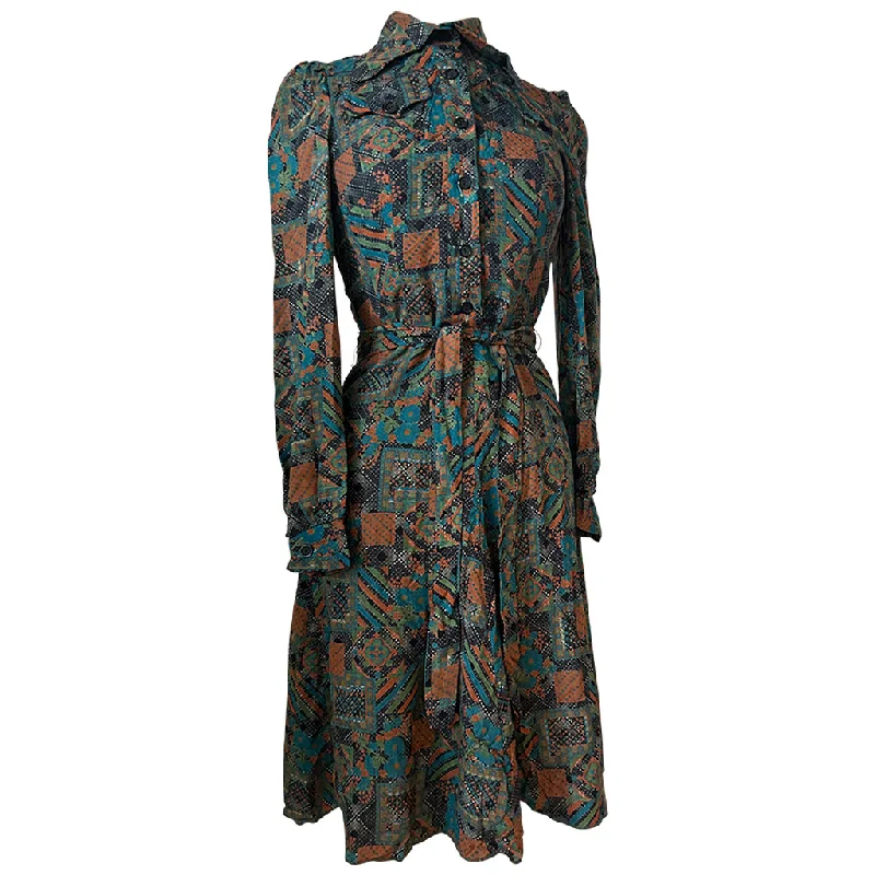 Price Rollback Graphic floral print vintage 1970s belted shirt dress