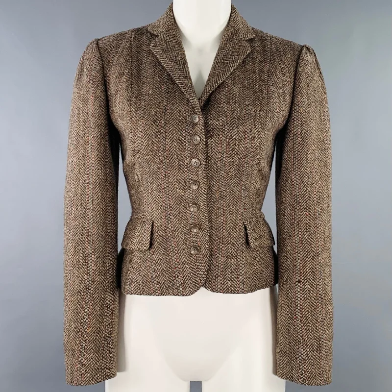 Doorbuster Deal RALPH LAUREN Size 4 Tan Multi Color Wool Herringbone Jacket Blazer