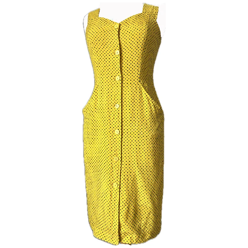 Best Seller Yellow and black polkadot vintage 1960s wiggle dress